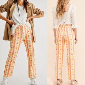 She's All That Printed Checker Pants Orange Yellow White 4 High Rise